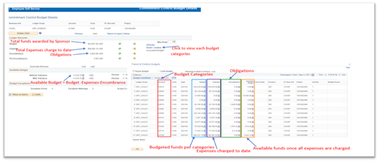 Commitment Control Budget Details menu